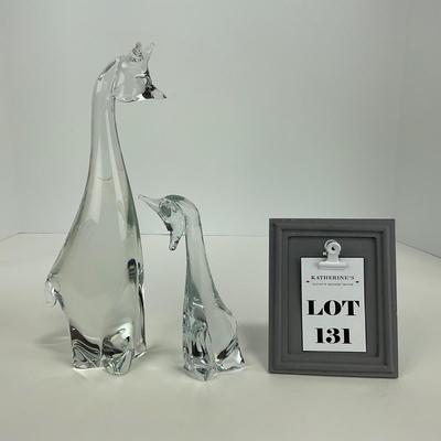 -131- ART GLASS | Clear Glass Giraffe Momma & Baby Figure