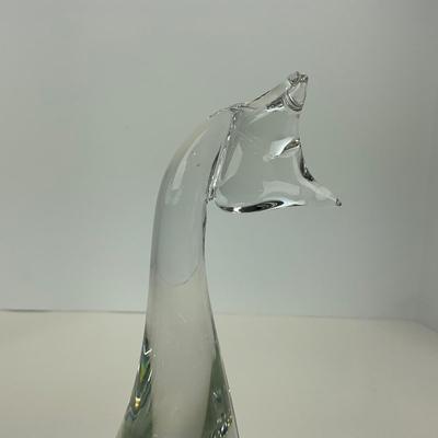 -131- ART GLASS | Clear Glass Giraffe Momma & Baby Figure