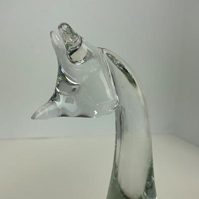 -131- ART GLASS | Clear Glass Giraffe Momma & Baby Figure