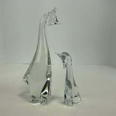 -131- ART GLASS | Clear Glass Giraffe Momma & Baby Figure