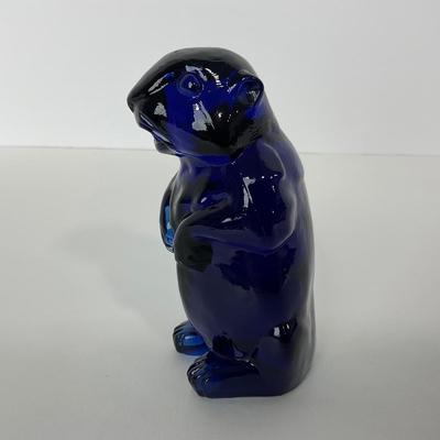 -134- IMPERIAL | Cobalt Blue Woodchuck Beaver Figure | Marked