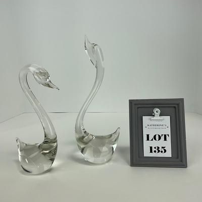 -135- ART GLASS | Clear Glass Mid Century Swan Figures