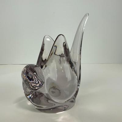 -153- UNMARKED | Heavy Mid Century Clear Glass Dove Vase