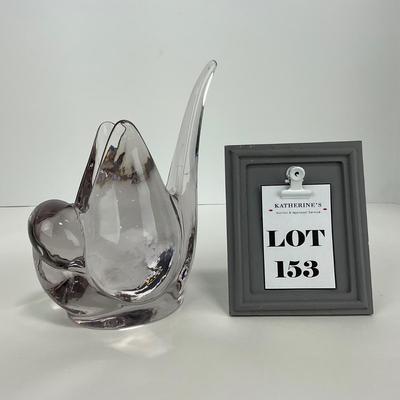 -153- UNMARKED | Heavy Mid Century Clear Glass Dove Vase