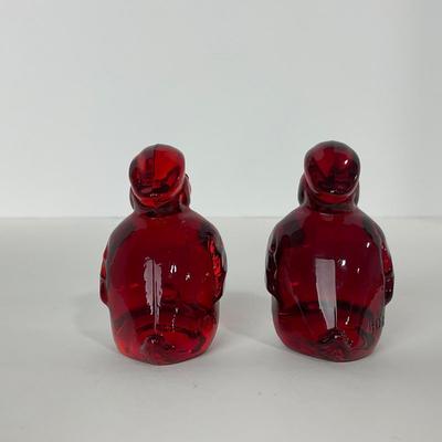 -155- HEISEY | By Dalzell Imperial Ruby Red Standing Wood Ducklings | Marked