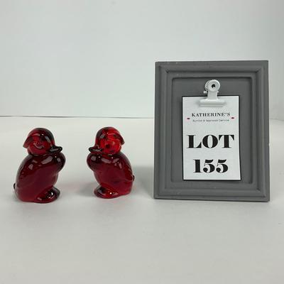 -155- HEISEY | By Dalzell Imperial Ruby Red Standing Wood Ducklings | Marked