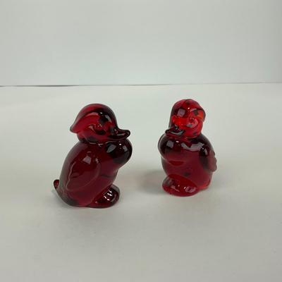 -155- HEISEY | By Dalzell Imperial Ruby Red Standing Wood Ducklings | Marked