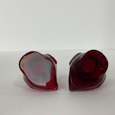 -155- HEISEY | By Dalzell Imperial Ruby Red Standing Wood Ducklings | Marked