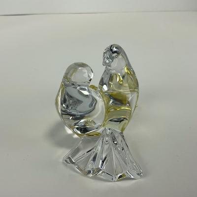 -158- BACCARAT | Clear Glass & Yellow Crystal Love Birds/Doves