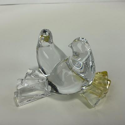 -158- BACCARAT | Clear Glass & Yellow Crystal Love Birds/Doves