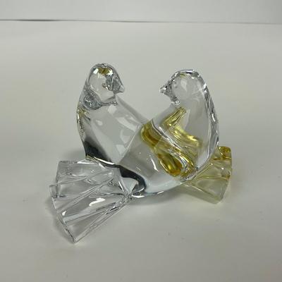 -158- BACCARAT | Clear Glass & Yellow Crystal Love Birds/Doves