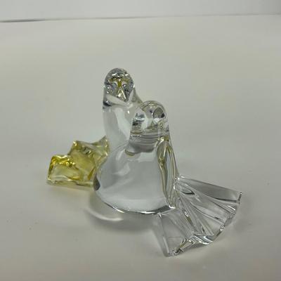 -158- BACCARAT | Clear Glass & Yellow Crystal Love Birds/Doves