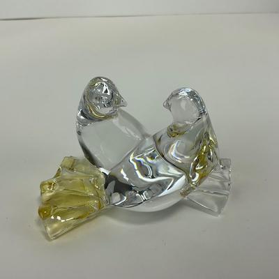 -158- BACCARAT | Clear Glass & Yellow Crystal Love Birds/Doves