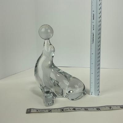 -166- VIKING | Clear Glass Crystal Seal Balancing Ball Figure