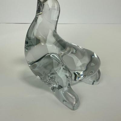 -166- VIKING | Clear Glass Crystal Seal Balancing Ball Figure