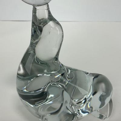 -166- VIKING | Clear Glass Crystal Seal Balancing Ball Figure