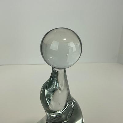 -166- VIKING | Clear Glass Crystal Seal Balancing Ball Figure