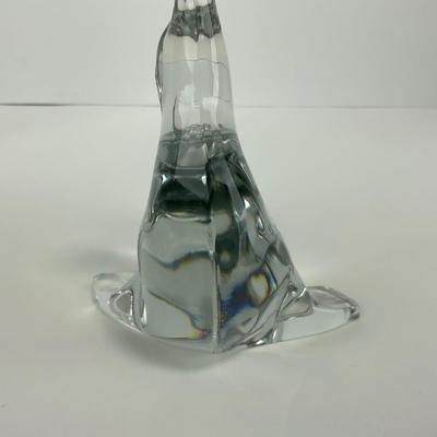 -166- VIKING | Clear Glass Crystal Seal Balancing Ball Figure