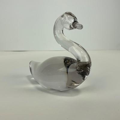 -174- ART GLASS | Clear Glass Swan Figure