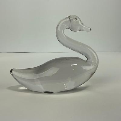 -174- ART GLASS | Clear Glass Swan Figure