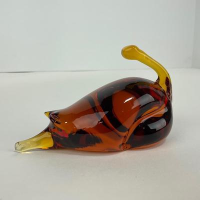 -177- UNMARKED | Amber Mouse Paperweight Figure