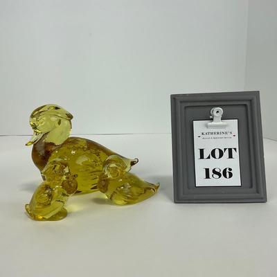 -186- HEISEY | By Imperial Sunshine Yellow Momma Wood Duck & Ducklings | Marked