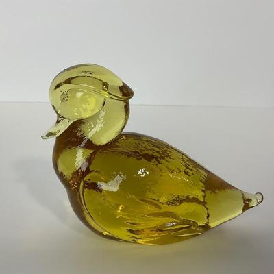 -186- HEISEY | By Imperial Sunshine Yellow Momma Wood Duck & Ducklings | Marked