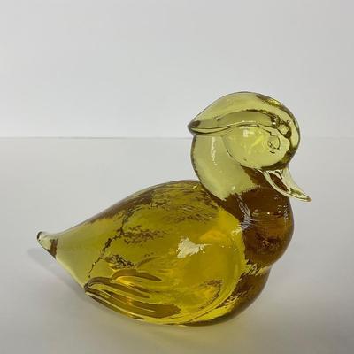 -186- HEISEY | By Imperial Sunshine Yellow Momma Wood Duck & Ducklings | Marked
