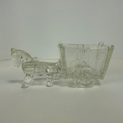 -193- UNMARKED | Clear Pressed Glass Donkey & Cart Candy Dish