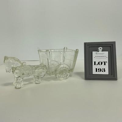 -193- UNMARKED | Clear Pressed Glass Donkey & Cart Candy Dish