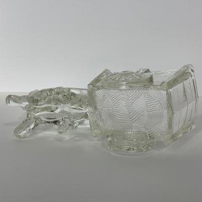 -193- UNMARKED | Clear Pressed Glass Donkey & Cart Candy Dish