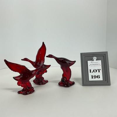 -196- HEISEY | By Dalzell Ruby Red Mallards Marked | Set Of Three