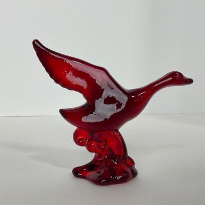 -196- HEISEY | By Dalzell Ruby Red Mallards Marked | Set Of Three