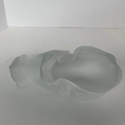 -197- LALIQUE | France Frosted Heavy Crouching Cat | Signed