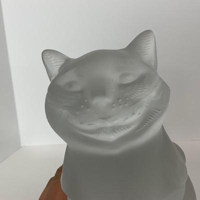-197- LALIQUE | France Frosted Heavy Crouching Cat | Signed
