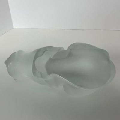 -197- LALIQUE | France Frosted Heavy Crouching Cat | Signed