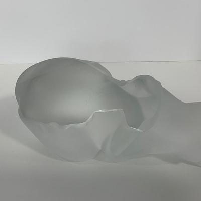 -197- LALIQUE | France Frosted Heavy Crouching Cat | Signed