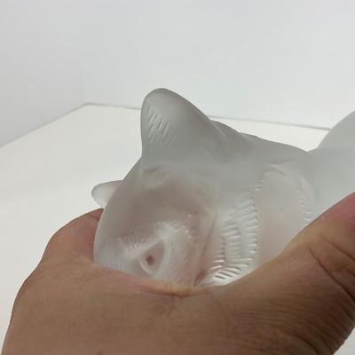 -197- LALIQUE | France Frosted Heavy Crouching Cat | Signed