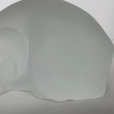 -197- LALIQUE | France Frosted Heavy Crouching Cat | Signed