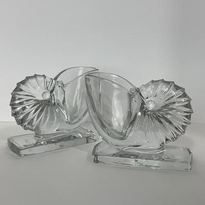 -198- NEW MARTINSVILLE | 1940â€™s Crystal Nautilus Sea Shell Bookends