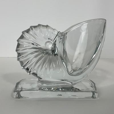 -198- NEW MARTINSVILLE | 1940â€™s Crystal Nautilus Sea Shell Bookends