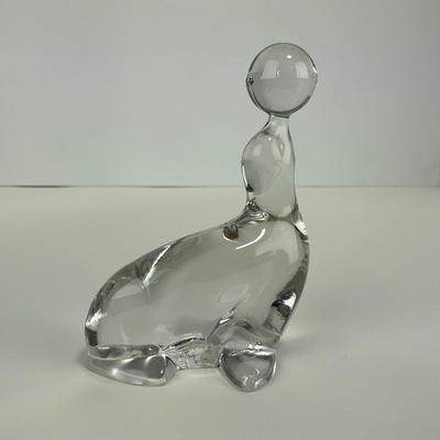 -202- VIKING | Clear Glass Crystal Seal Balancing Ball Figure