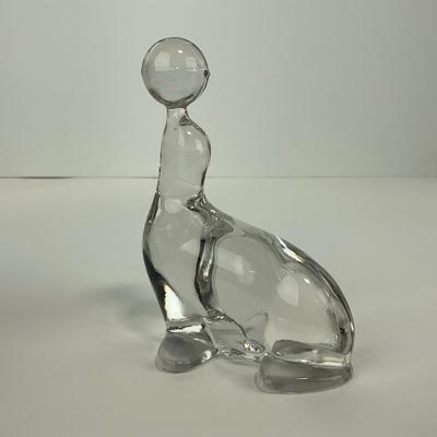 -202- VIKING | Clear Glass Crystal Seal Balancing Ball Figure
