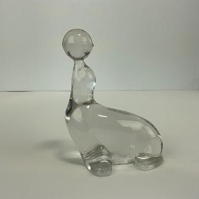 -202- VIKING | Clear Glass Crystal Seal Balancing Ball Figure