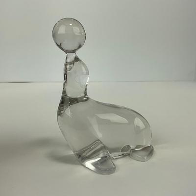 -202- VIKING | Clear Glass Crystal Seal Balancing Ball Figure