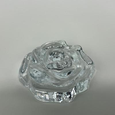 -208- UNMARKED | Clear Glass Rose Paperweight Figure