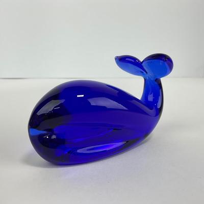 -211- PILGRIM | Viking Glass Cobalt Blue Whale Paperweight Figure
