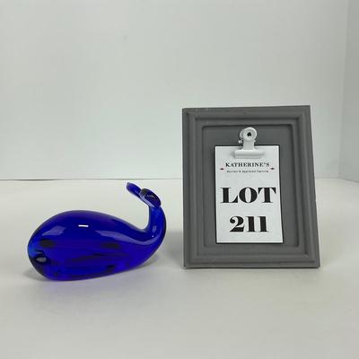 -211- PILGRIM | Viking Glass Cobalt Blue Whale Paperweight Figure