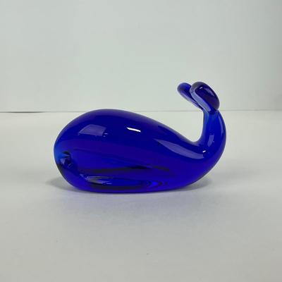 -211- PILGRIM | Viking Glass Cobalt Blue Whale Paperweight Figure