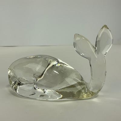 -212- PILGRIM | Clear Glass Whale Paperweight Figure